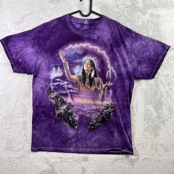 The Mountain Lightning T-Shirt Adult Size XL 100% Cotton Purple Tie Dye Vintage - Picture 1 of 15